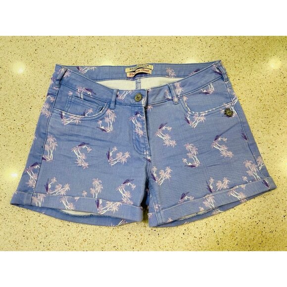 Palm shorts Maison Scotch Purple Palm Tree Beach Print Cuffed Denim Shorts 25 XS - Picture 2 of 9